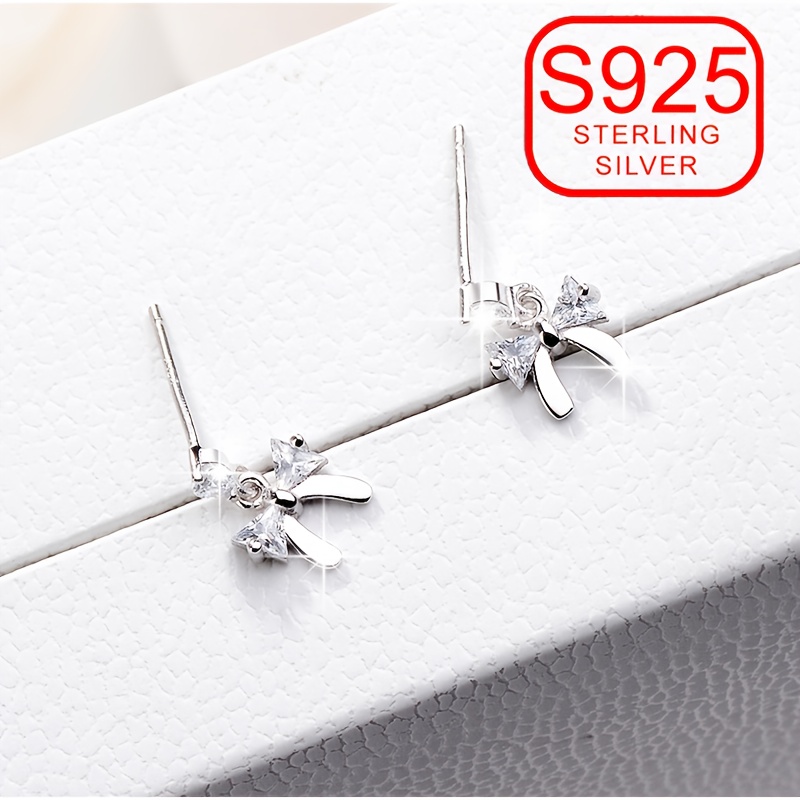 925 Silver Bow Earrings with Tassel Hypoallergenic